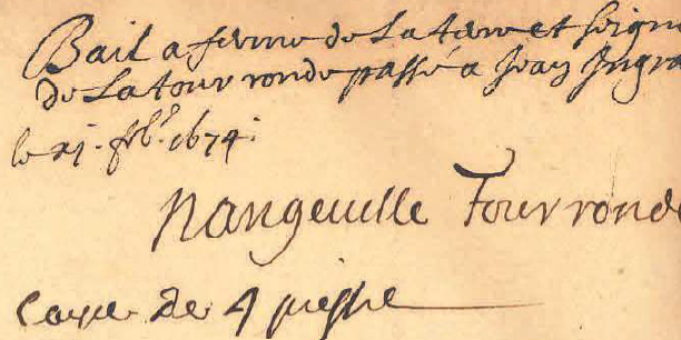 Bail de La Tour Ronde a Jean Ingrain, 1674