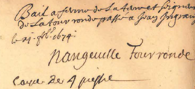 Bail de La Tour Ronde a Jean Ingrain, 1674