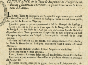 Familles de l'ancien regime Titre Consistance Terre de Nangeville Source Archives du Cher (Collection Cotterau)