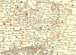 Limites administratives et religieuses Titre Election de pithiviers en 1660 Source Mediatheque d'Orleans base Aurelia