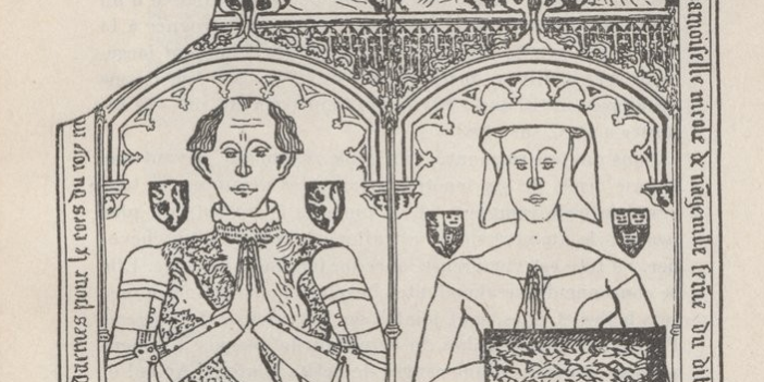 Plate-tombe Pierre de Bretigny et sa femme – Eglise de Nangeville (Source Brochure abbe Mouflet, 1943