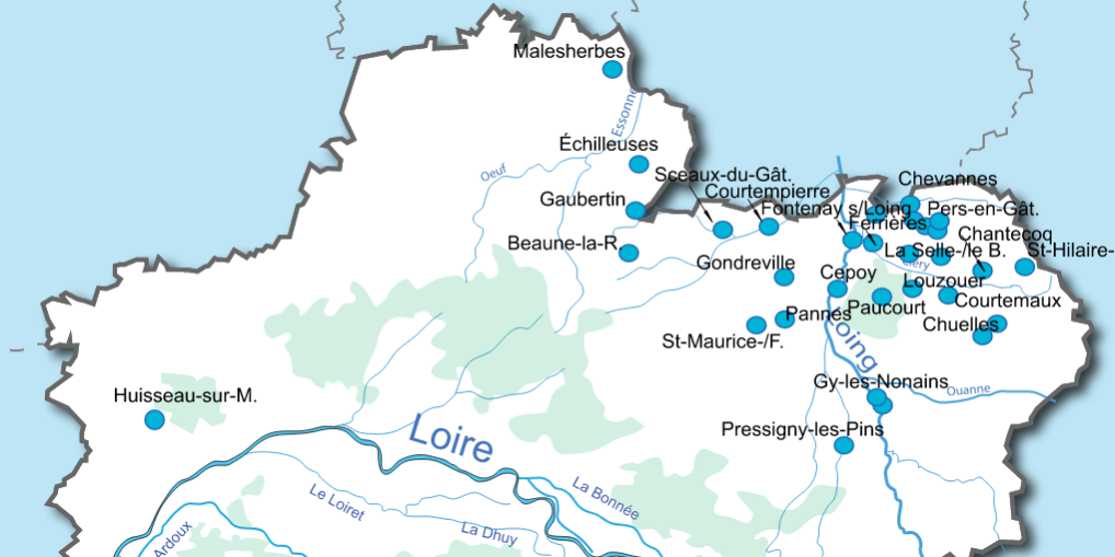 Localisation des menhirs dans la Loiret (base Patriarche 2009)