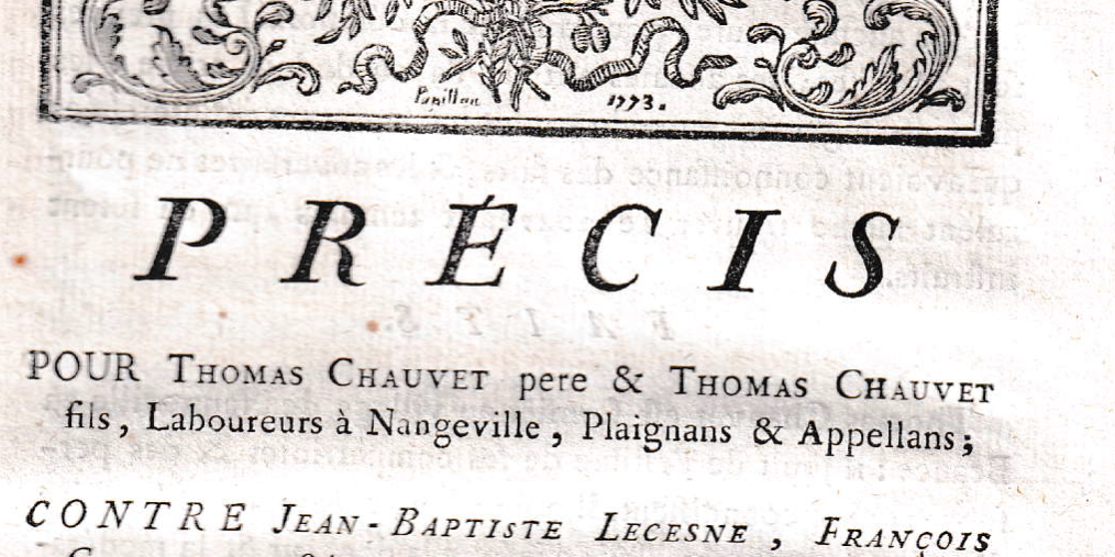 XVIIIe siecle Titre Memoire d’avocat pour des Nangevillois