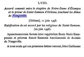 Ratification d’un accord sur les dimes de Nangeville en 1495